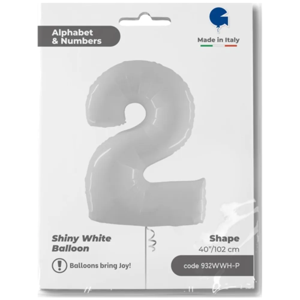 Balon Folie Jumbo CIFRA 2 Shiny White 102 cm Grabo