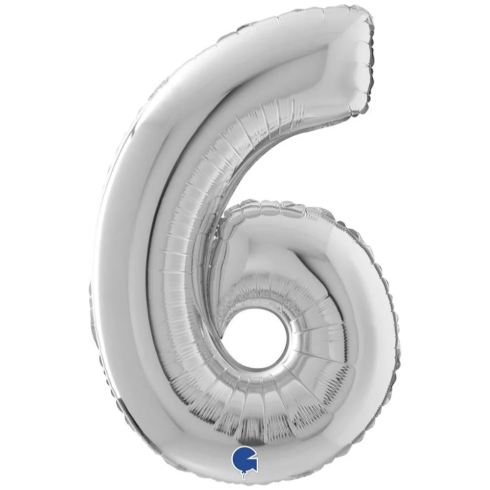 Balon Folie CIFRA 6 Argintiu 66 cm Grabo