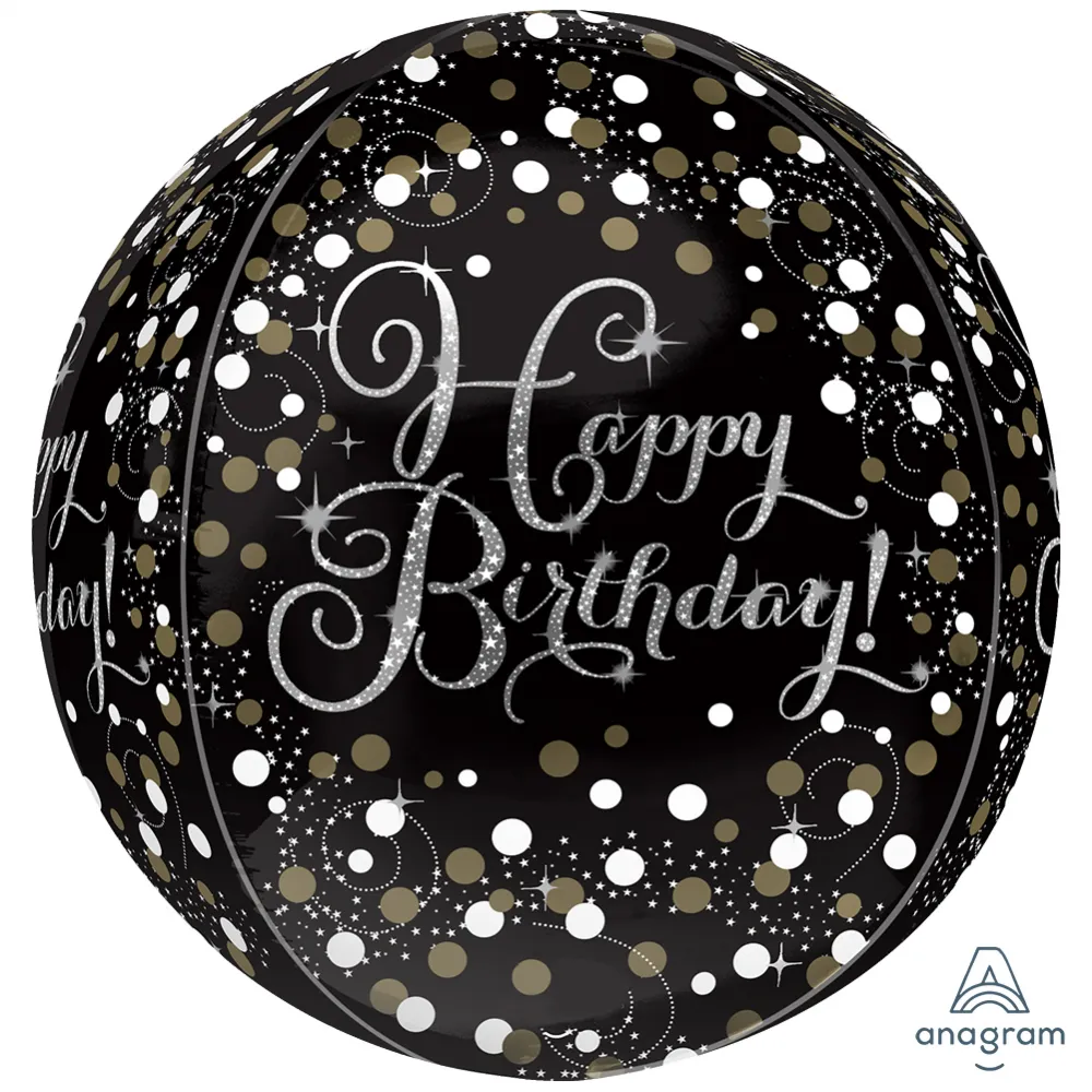 Orbz Balon Folie Black Sparkling Birthday 38x40cm ANAGRAM 4534801