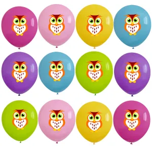 Set 12 Baloane Latex 30 cm Asortate Print Bufnite Colorate (fata-verso)