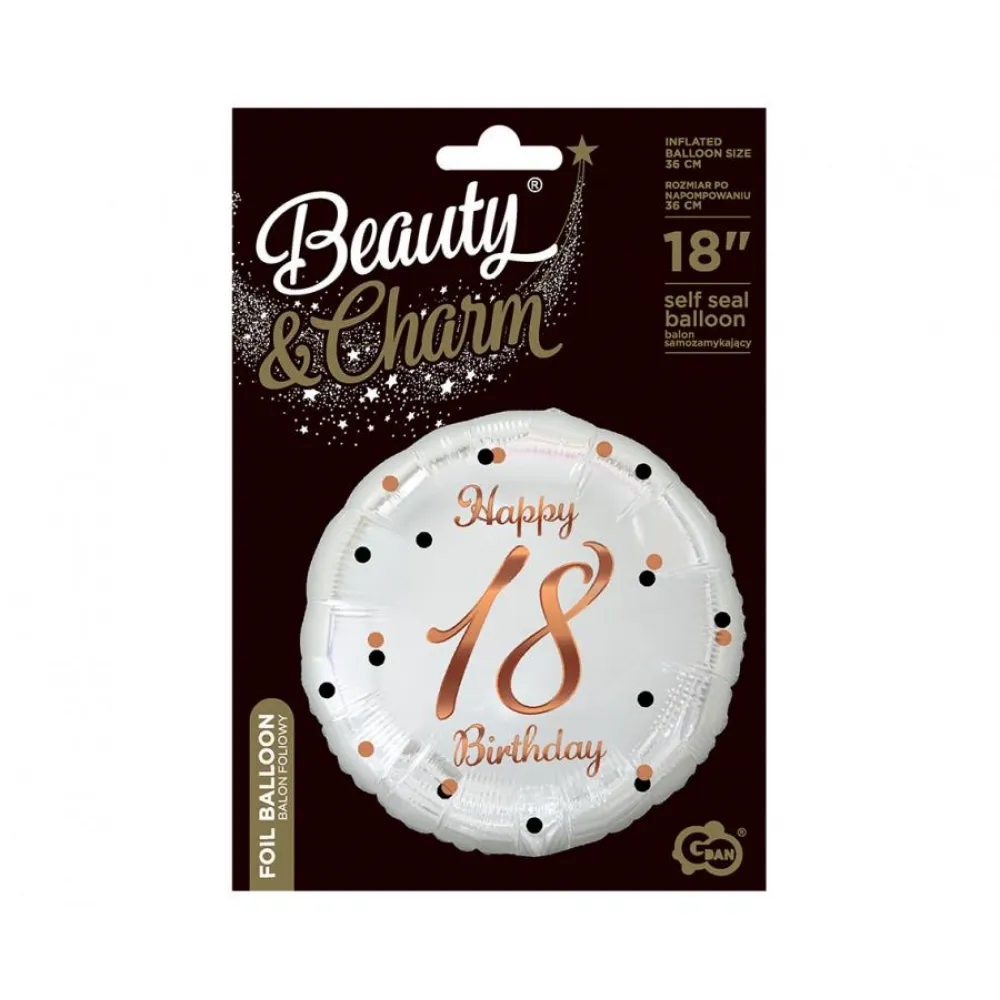 Balon Folie Rotund Happy 18th Birthday Confetti Rose Gold 45cm