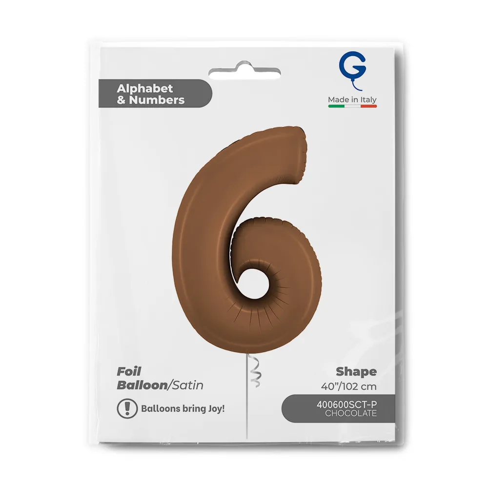 Balon Folie Cifra 6 Satin Chocolate 102cm