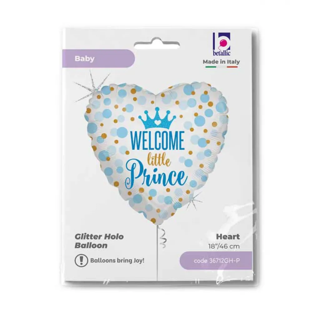 Balon Folie Inima Baby Prince Glitter 46 cm Grabo