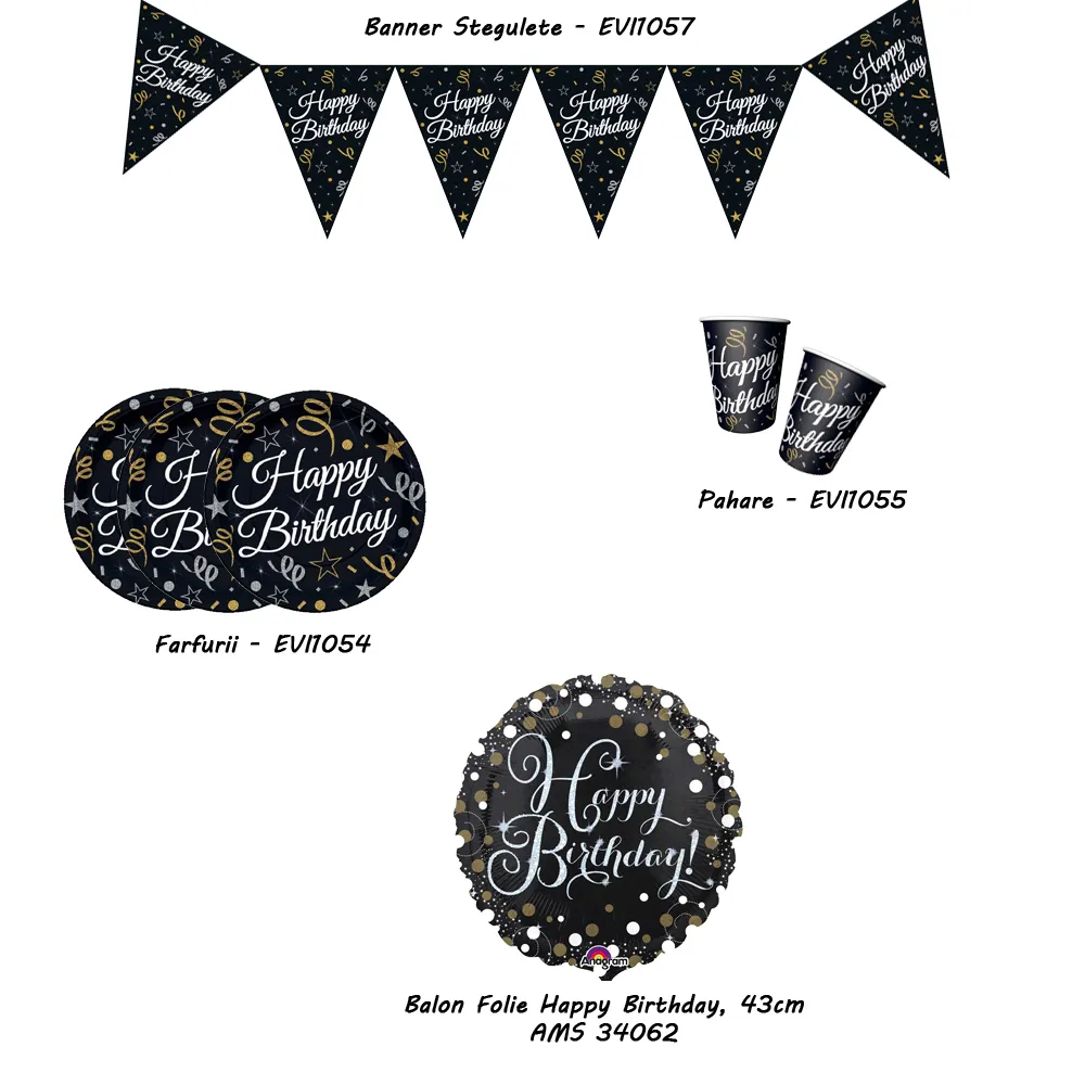 Set 8 Pahare Petrecere cu print Happy Birthday si Confetti HB5138