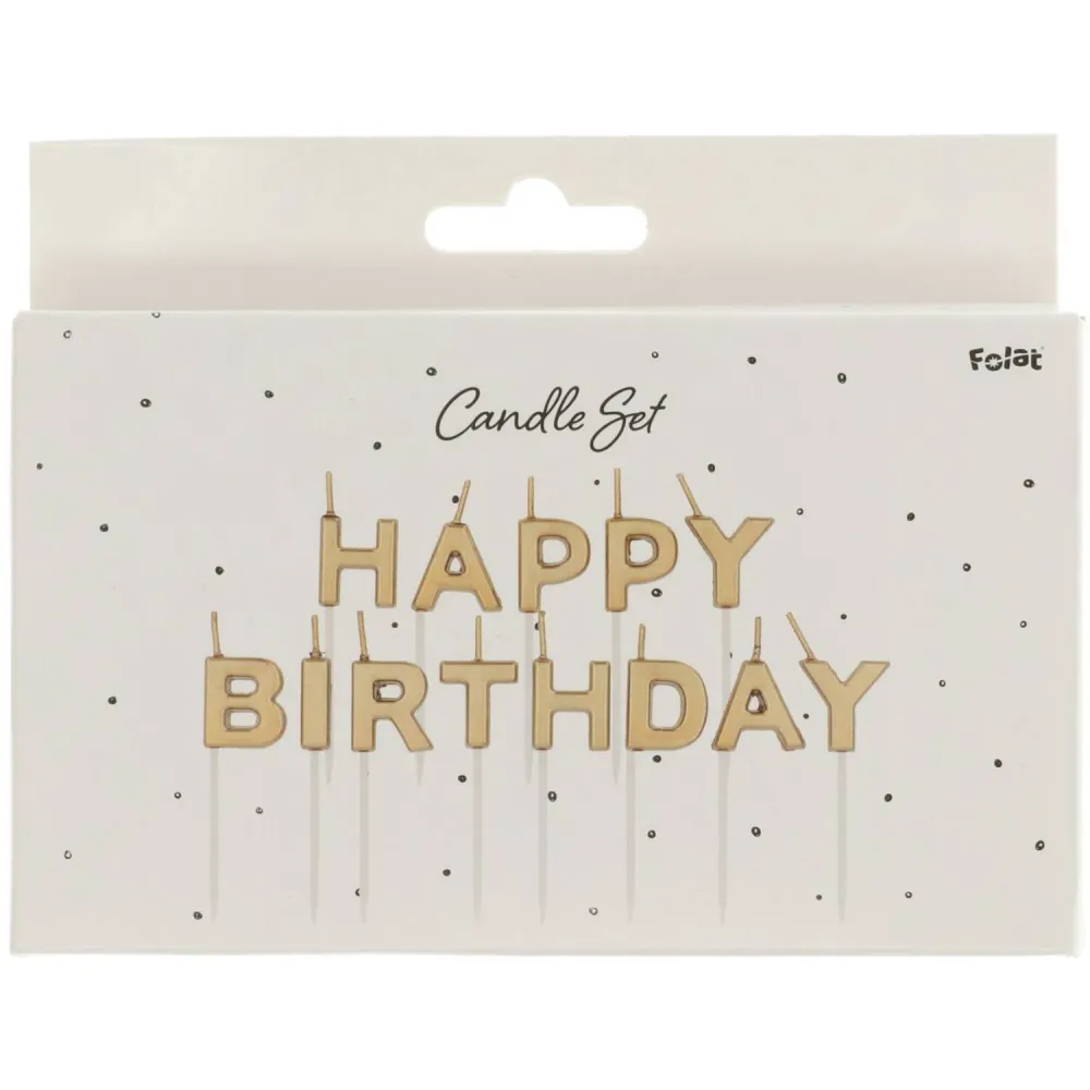 Set Lumanari Tort Happy Birthday Auriu 2cm