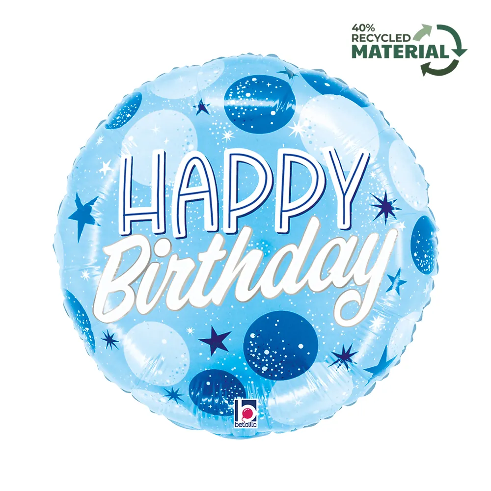 Balon Folie Happy Birthday Blue Sparkle 46cm