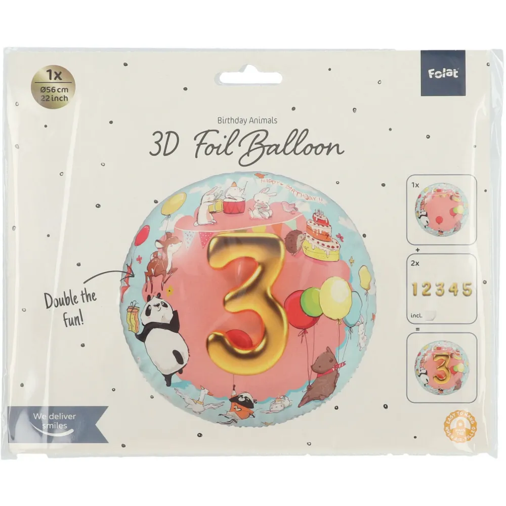 Balon Folie Personalizabil 3D Animalute 56cm