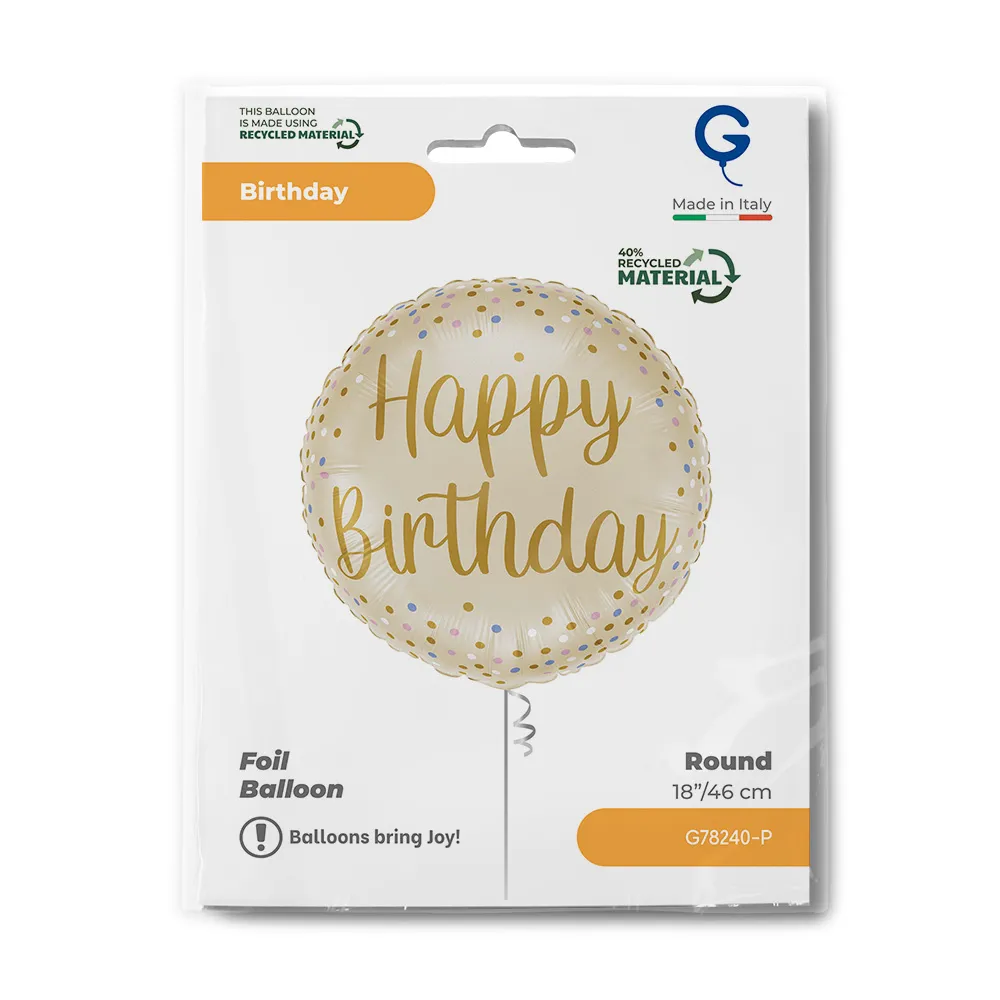 Balon Folie Crem Happy Birthday Auriu 46cm
