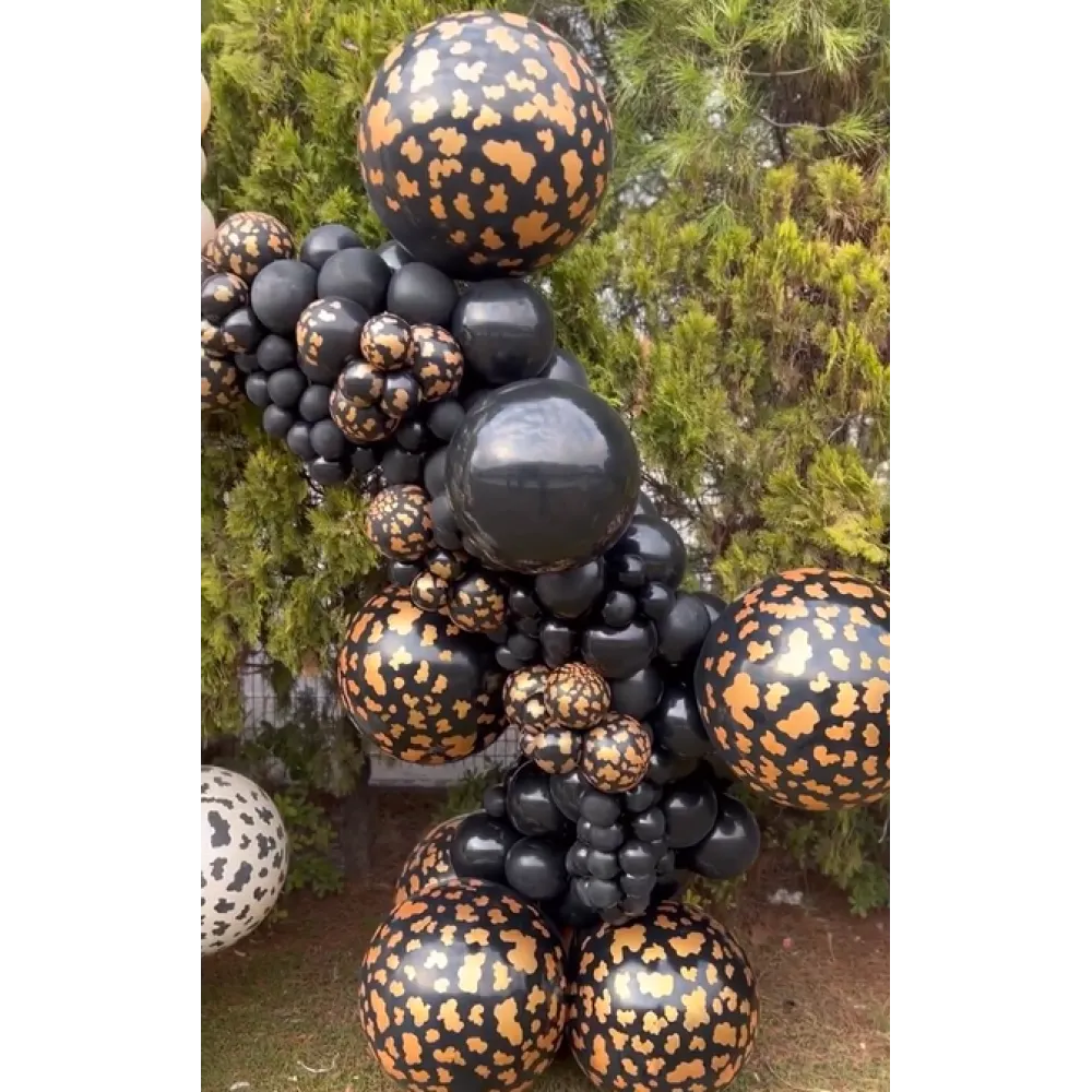 Balon latex jumbo 60cm Safari Cow - Black Print - Gold