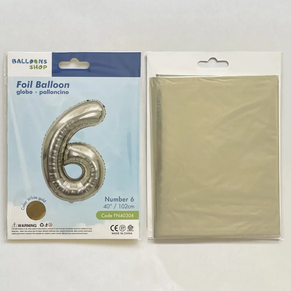 Balon Folie Cifra 6 White Gold 87cm