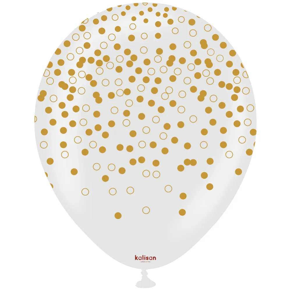 SET 25 Baloane latex 30cm Transparente cu Print Confetti Gold