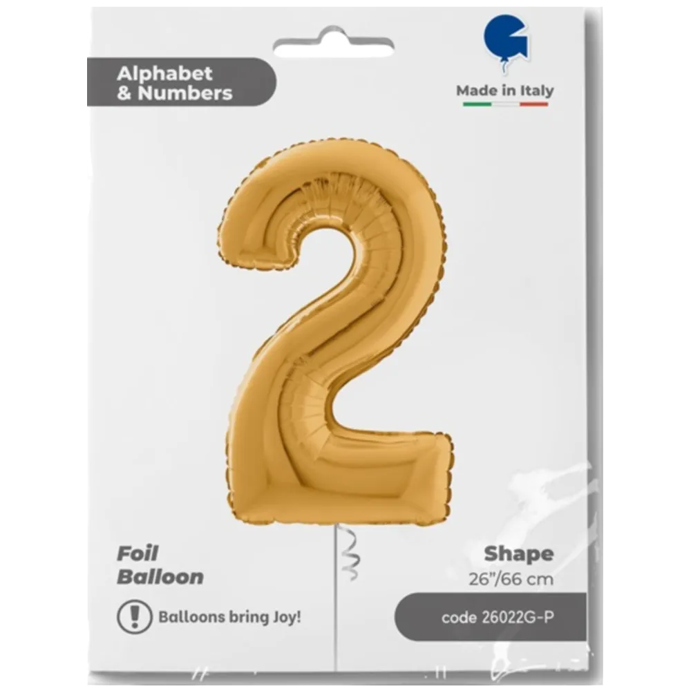 Balon Folie CIFRA 2 Auriu 66 cm Grabo
