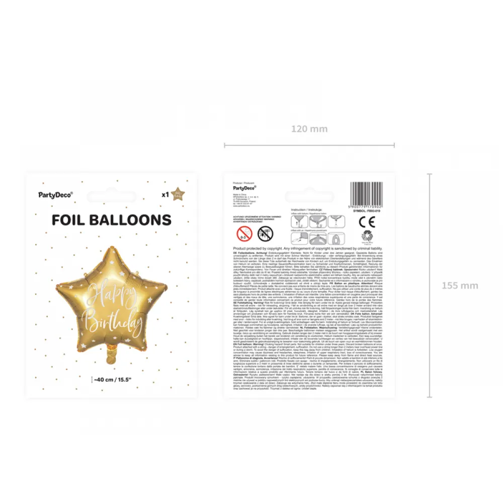 Balon Folie Happy Birthday Steluta Aurie 43cm