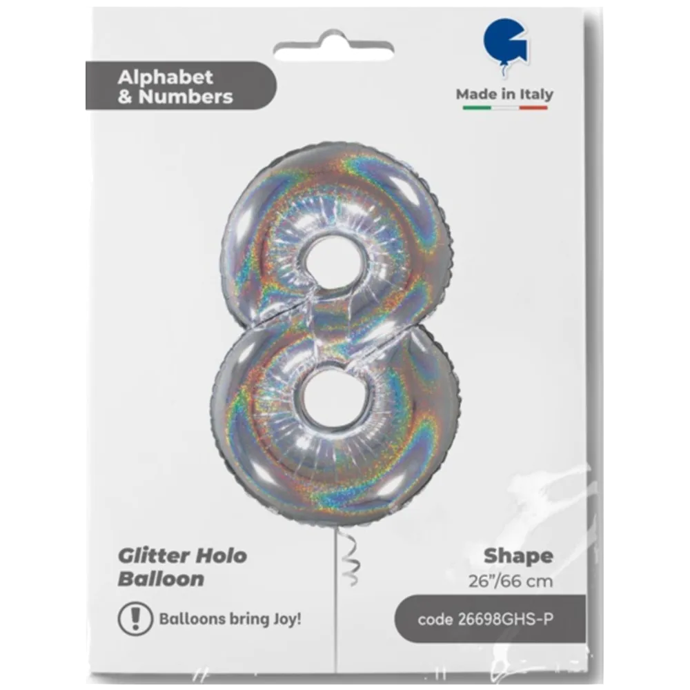 Balon Folie CIFRA 8 Holographic Glitter 66 cm Grabo