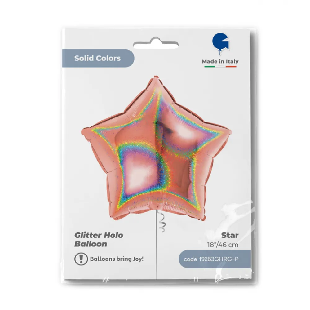 Balon Folie Stea Rose Gold Holografica 46 cm Grabo