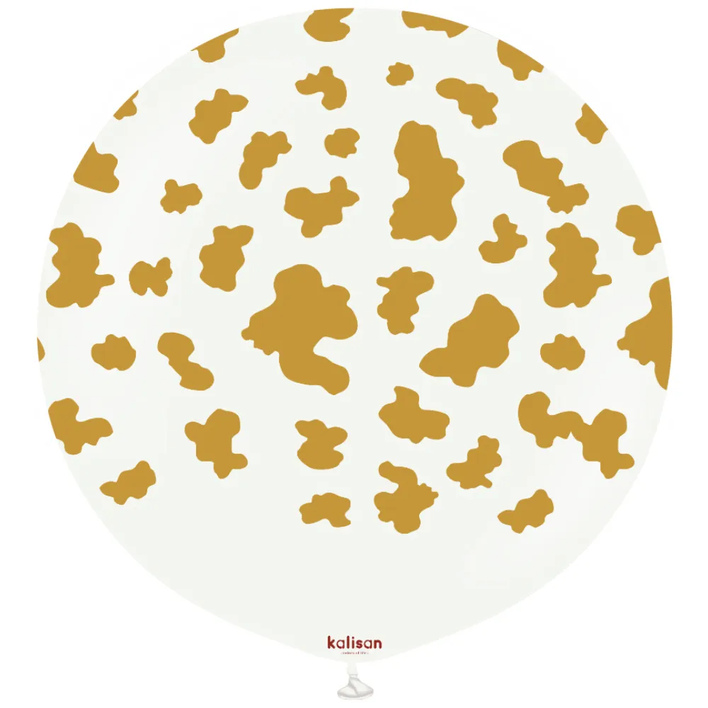 Balon latex jumbo 60cm Safari Cow - White Print - Gold
