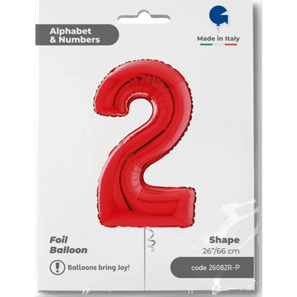 Balon Folie CIFRA 2 Rosu 66 cm Grabo