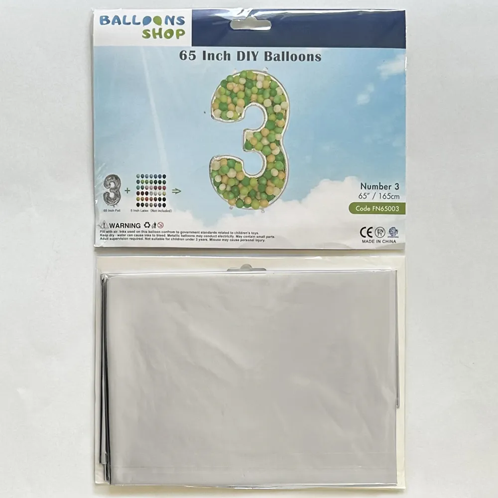 Balon Folie DIY Cifra 3 Argintiu 165cm
