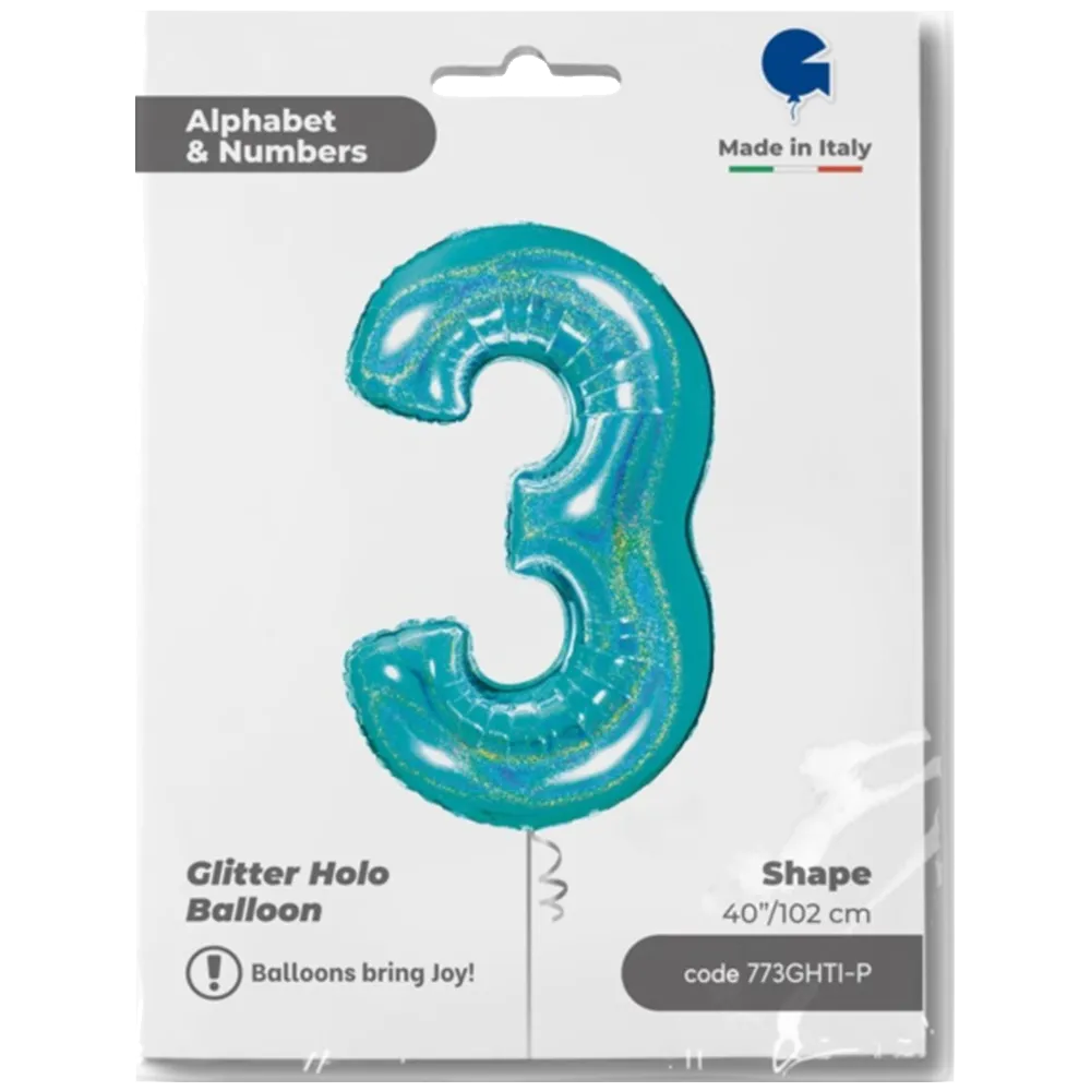 Balon Folie Jumbo CIFRA 3 Tiffany Glitter 102 cm Grabo