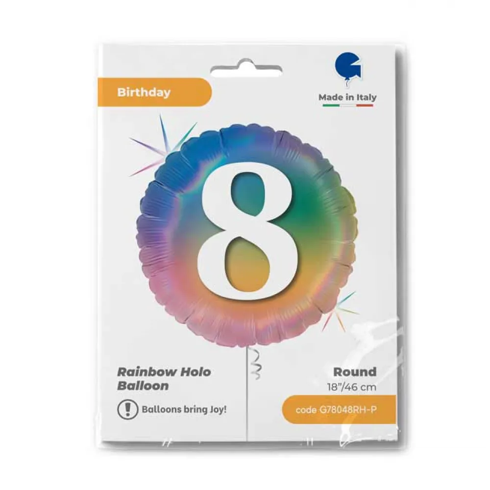 Balon Folie Rotund CIFRA 8 Rainbow 46 cm Grabo