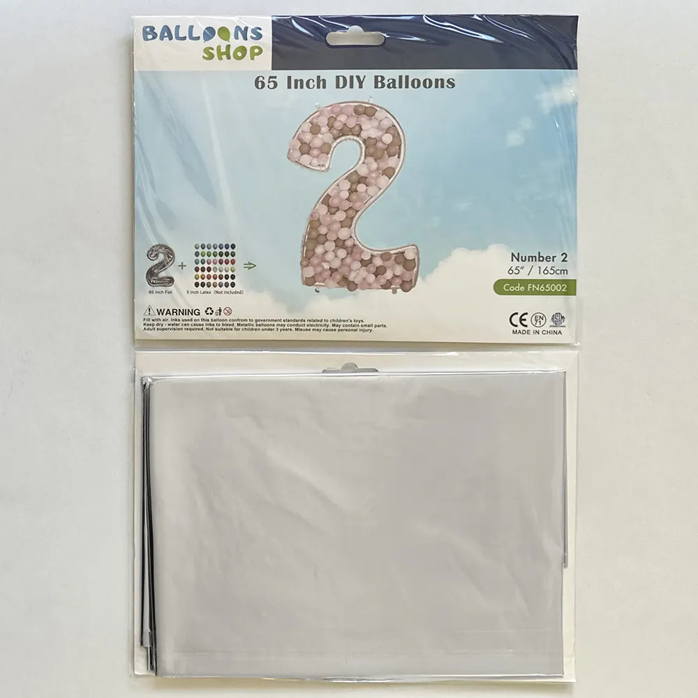 Balon Folie DIY Cifra 2 Argintiu 165cm