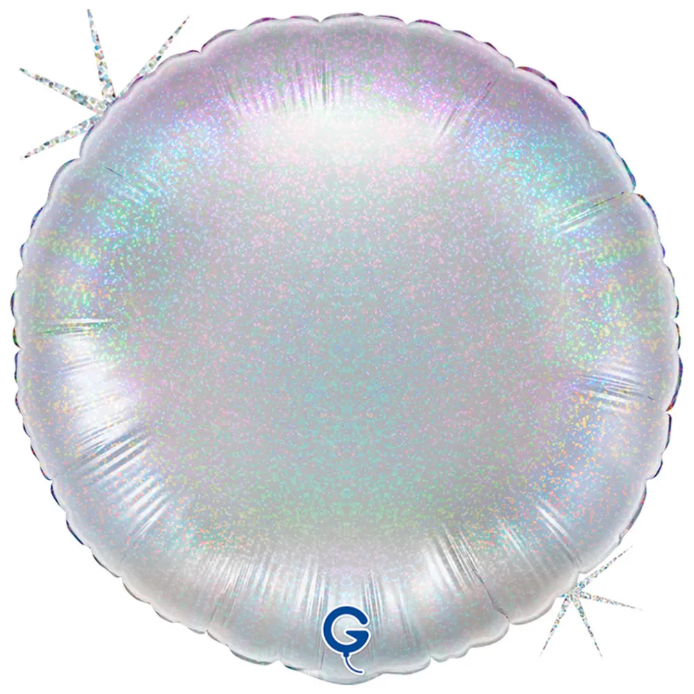 Balon Folie Rotund Argintiu Holografic Glitter 46 cm Grabo