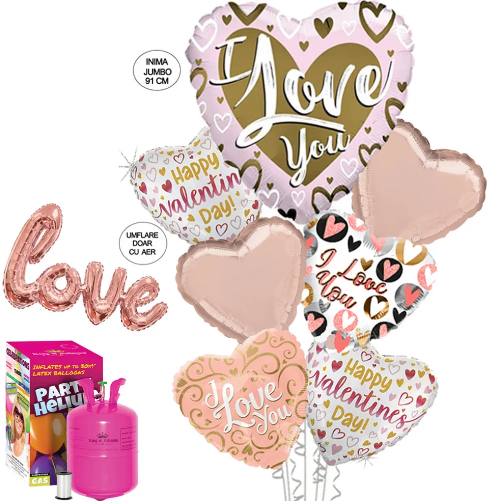 Pachet Baloane Valentine's Day (cu butelie mica)