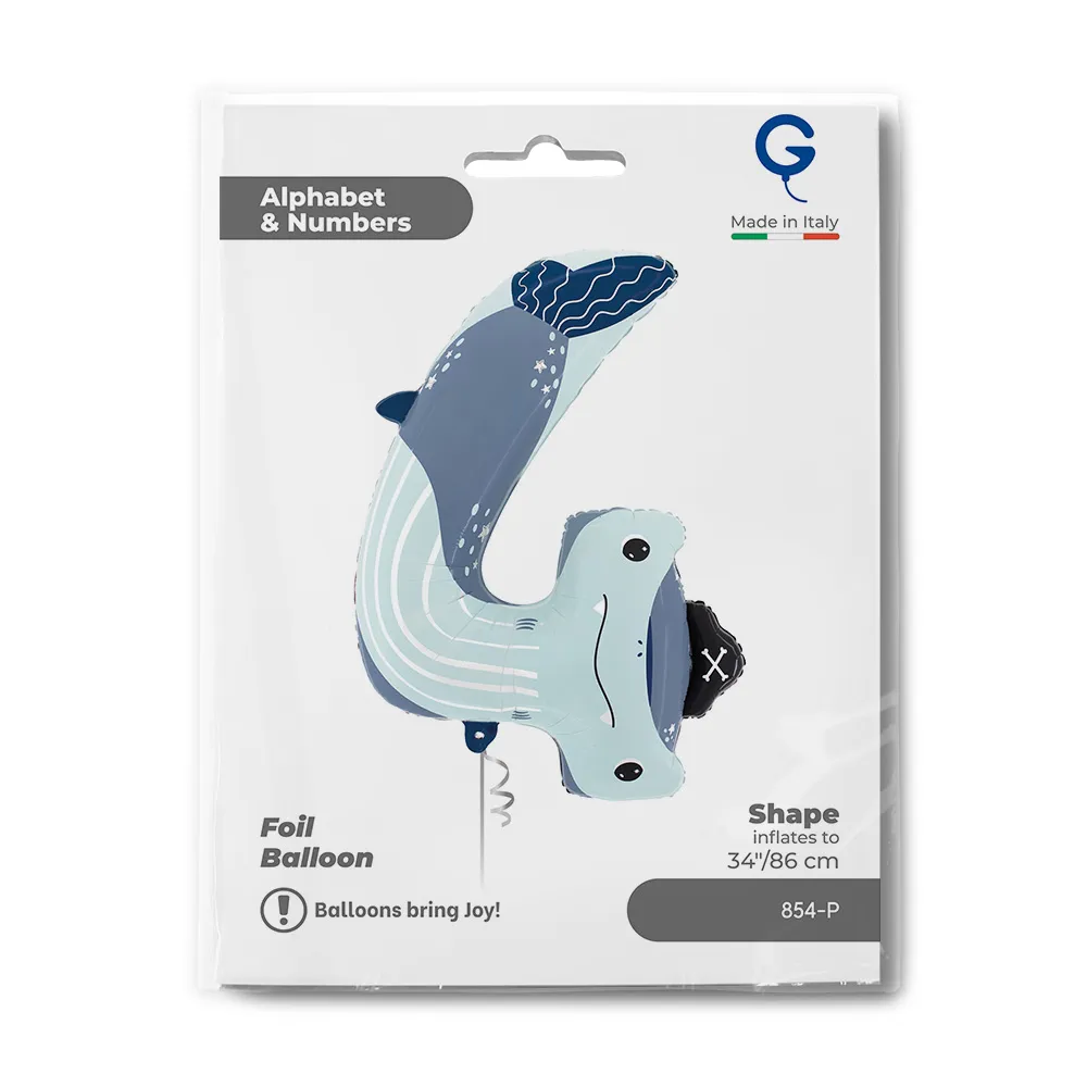 Balon Folie Puppyloons Cifra 4 Rechin 89cm