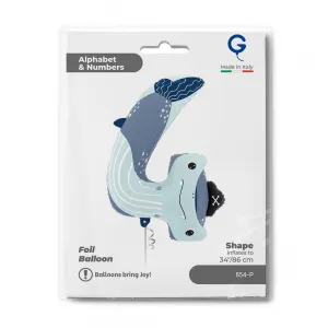 Balon Folie Puppyloons Cifra 4 Rechin 89cm