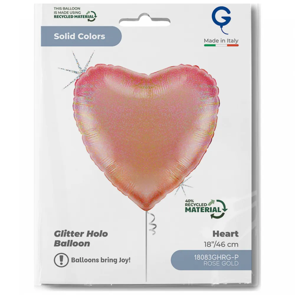 Balon Folie Inima Rose Gold Holografica 46 cm Grabo