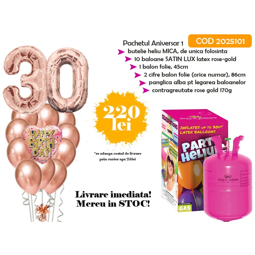 Pachet Baloane aniversare 1 + Butelie heliu MICA COD 2025101