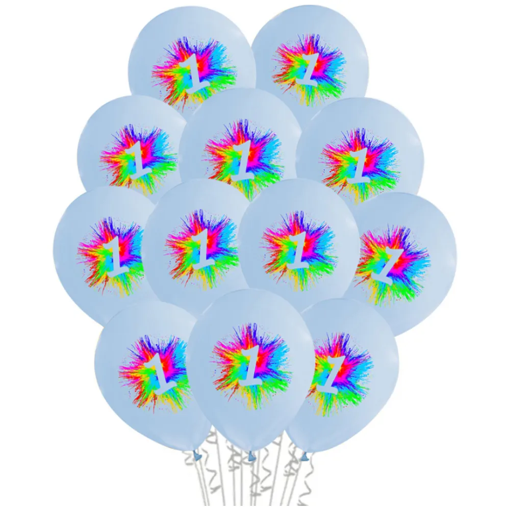Set 12 Baloane Latex 30 cm Baby Blue Macaron Print Color Cifra 1