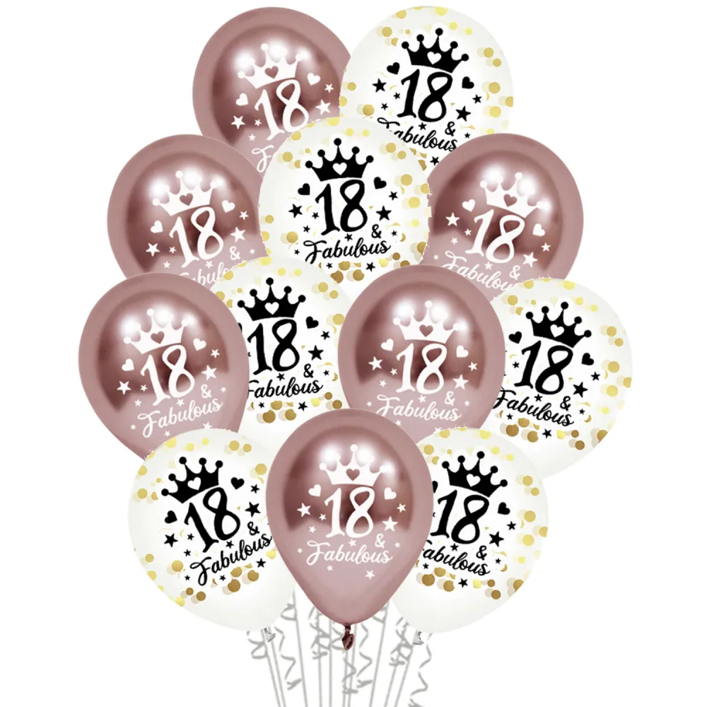 Set 12 Baloane Majorat Rose-Gold si Transparent cu Confetti Print 18 Fabulous