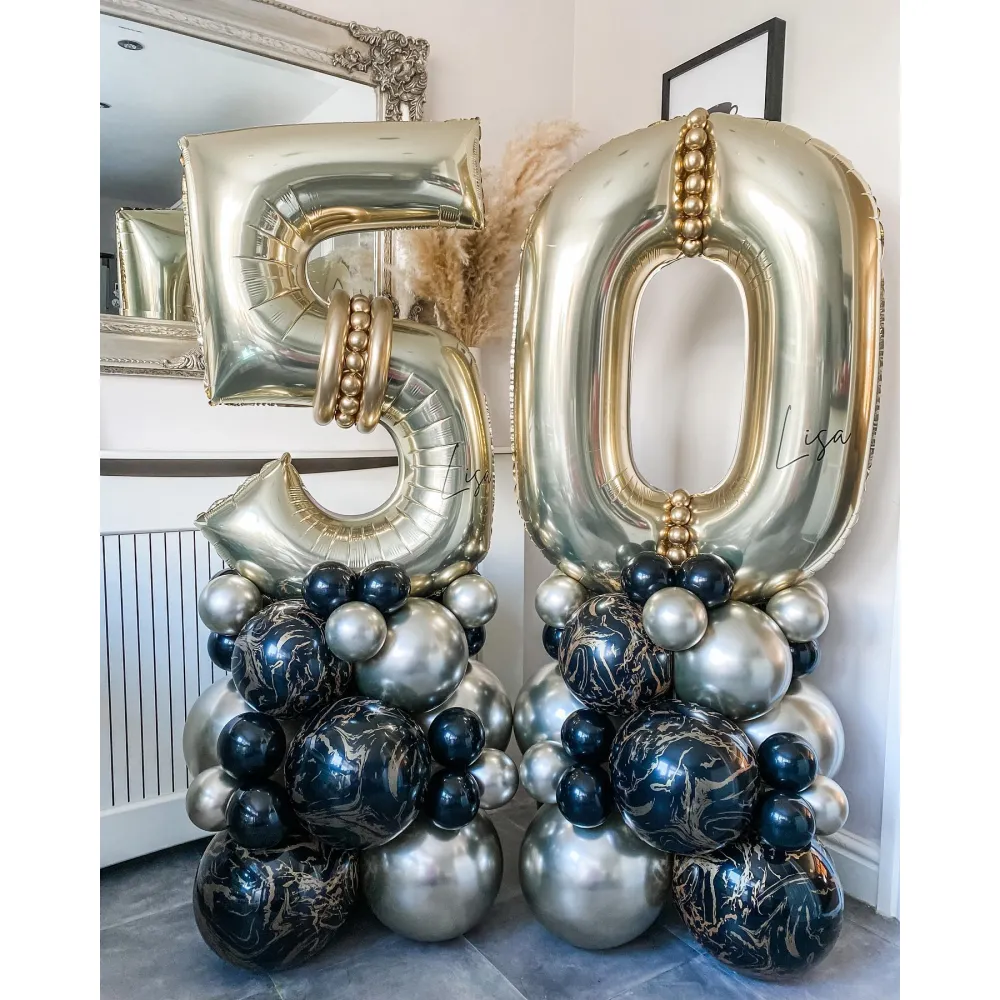Balon latex jumbo 60cm Space Nebula - Black Print - Gold