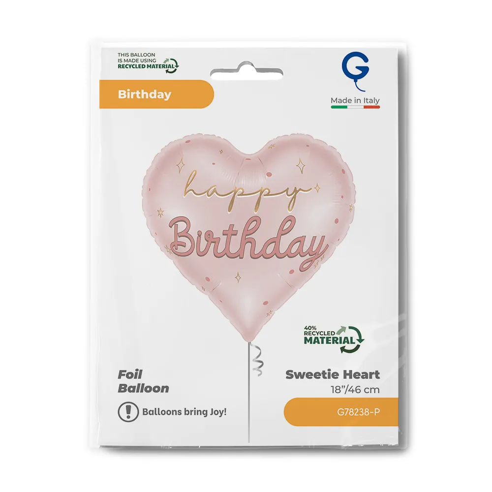 Balon Folie Inima Roz Happy Birthday 46cm