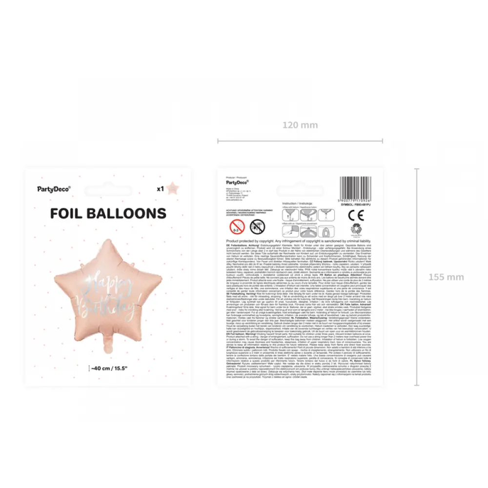 Balon Folie Happy Birthday Steluta Nude cu scris Argintiu 43cm 081PJ