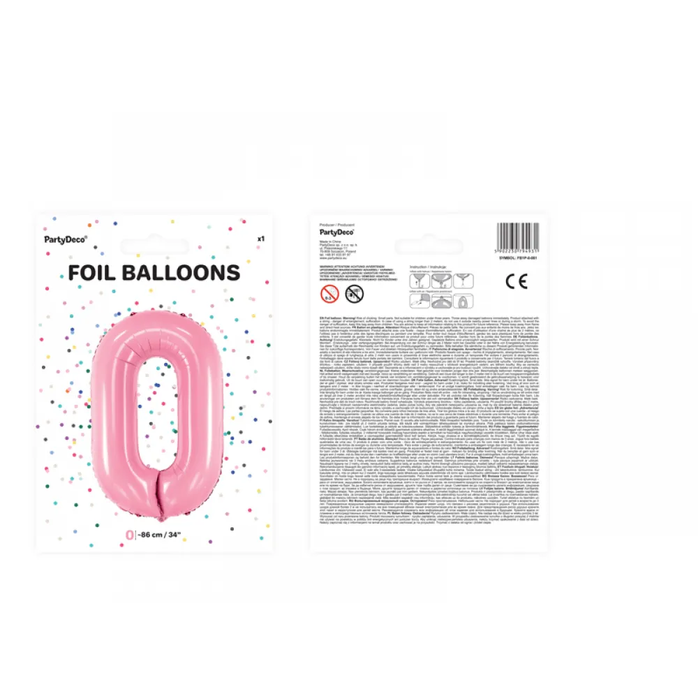 Balon folie cifra 0 Roz 86cm