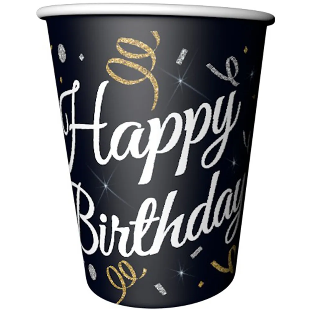 Set 8 Pahare Petrecere cu print Happy Birthday si Confetti HB5138