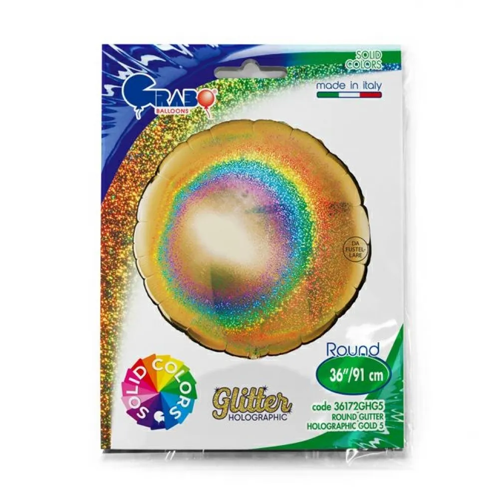 Balon Folie Jumbo Rotund Auriu Holografic 91 cm Grabo