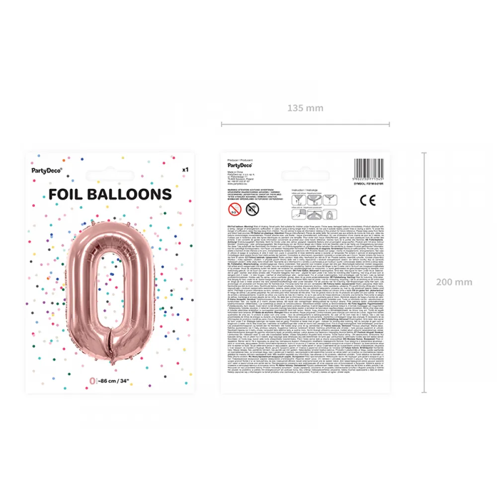 Balon folie cifra 0 Rose-Gold 86cm Party Deco
