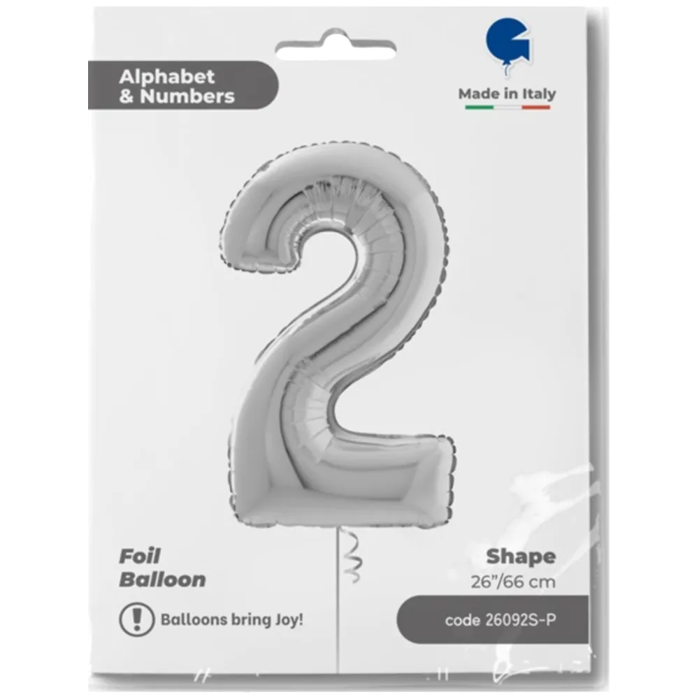 Balon Folie CIFRA 2 Argintiu 66 cm Grabo