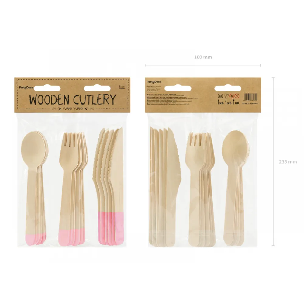 Set 18 Tacamuri lemn roz deschis 16 cm