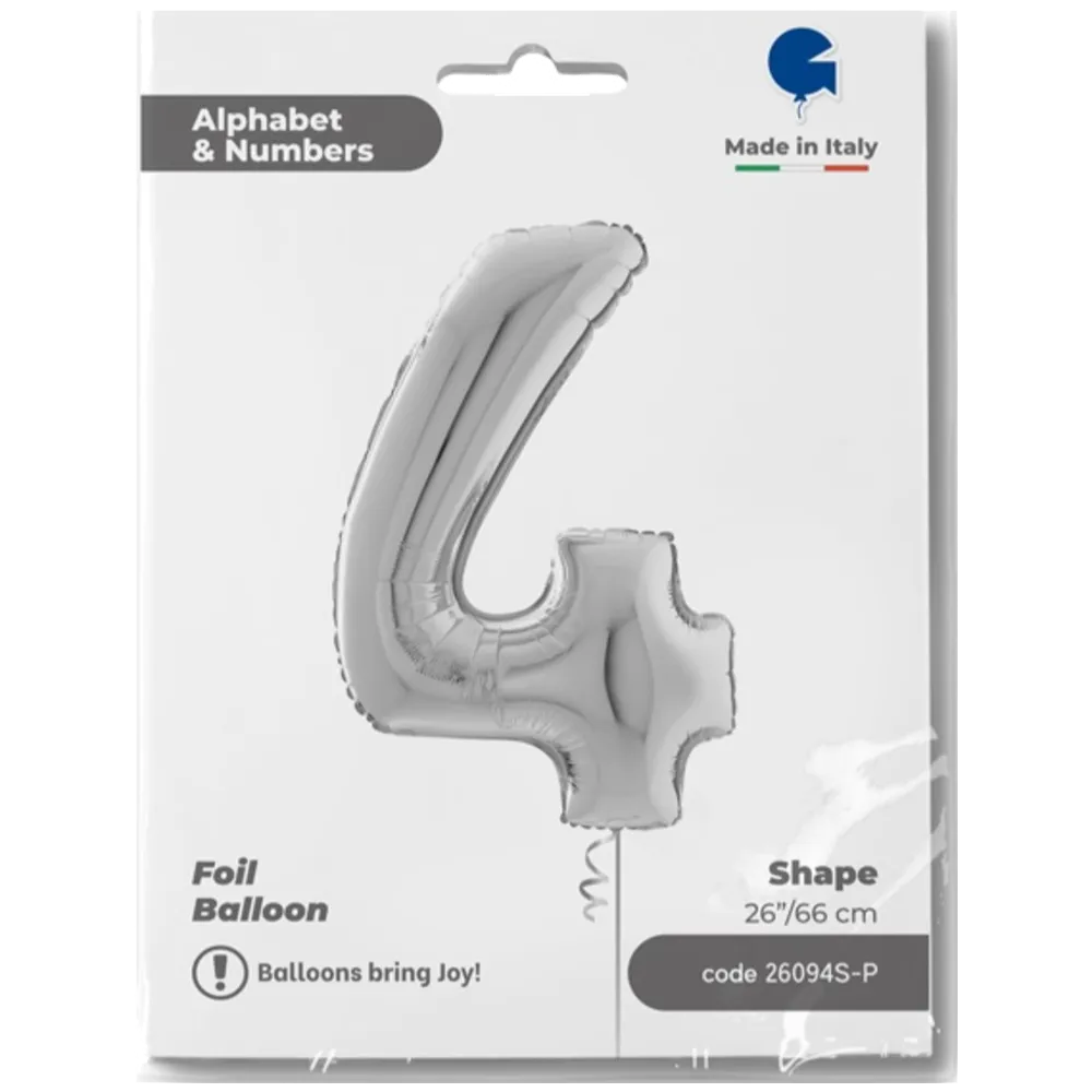 Balon Folie CIFRA 4 Argintiu 66 cm Grabo