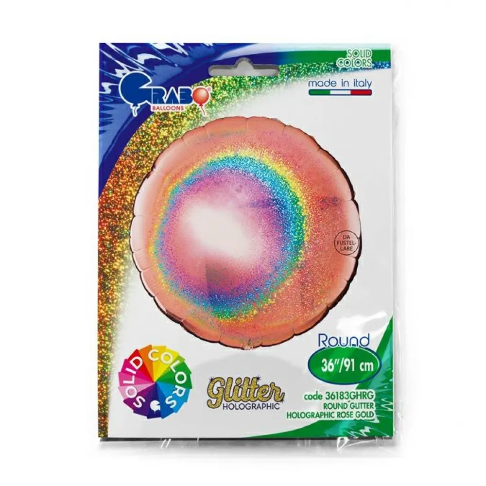 Balon Folie Jumbo Rotund Rose Gold Holografic 91 cm Grabo
