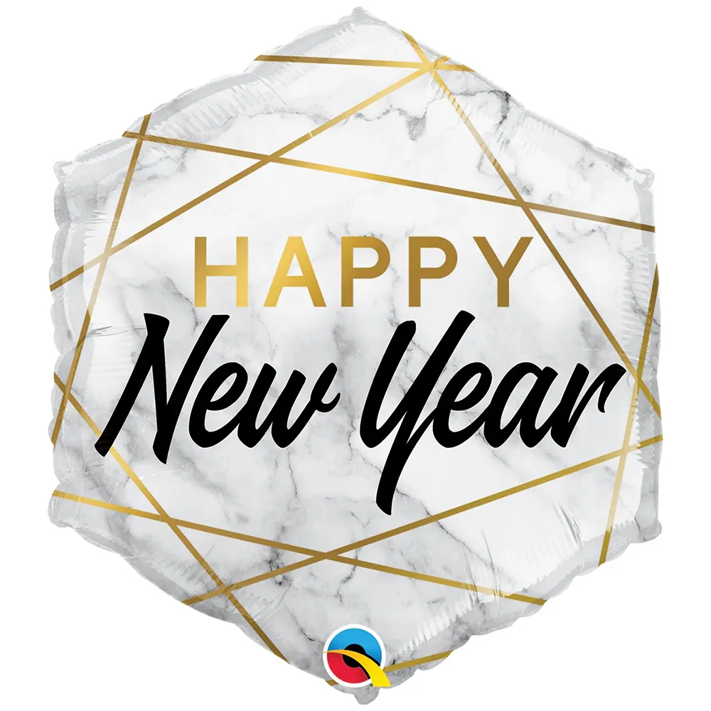 Balon Folie Hexagon Marble Happy New Year 51cm 15055 QUALATEX