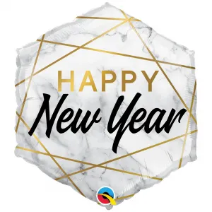 Balon Folie Hexagon Marble Happy New Year 51cm 15055 QUALATEX