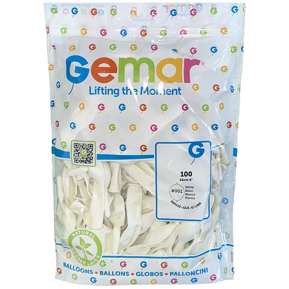 Baloane Latex G-Link 16cm Standard Alb GL6.01