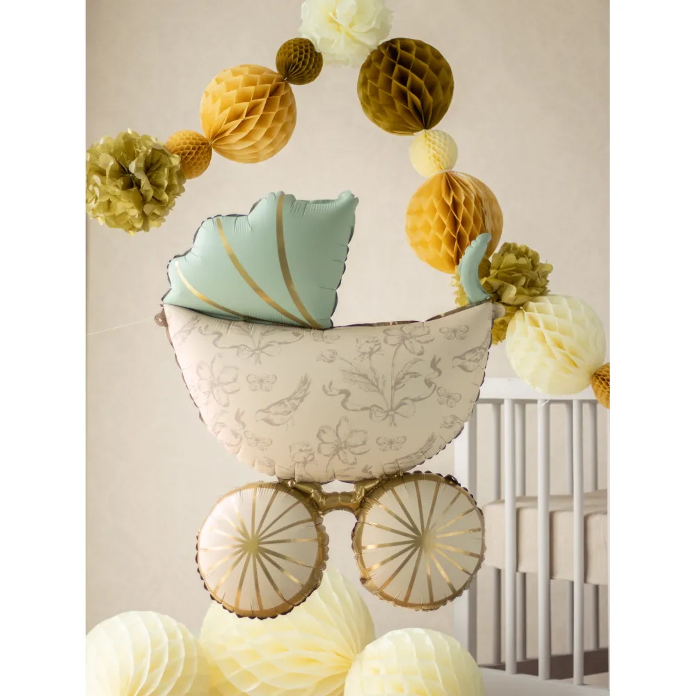 Balon Folie Figurina Carucior Alb-Auriu 67x96cm