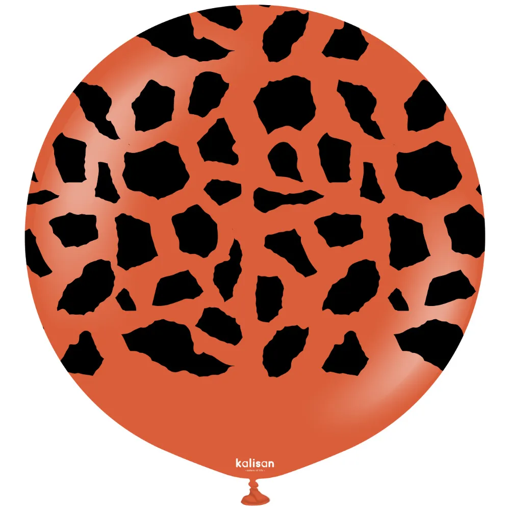 Balon latex jumbo 60cm Safari Giraffe - Rust Orange Print - Black