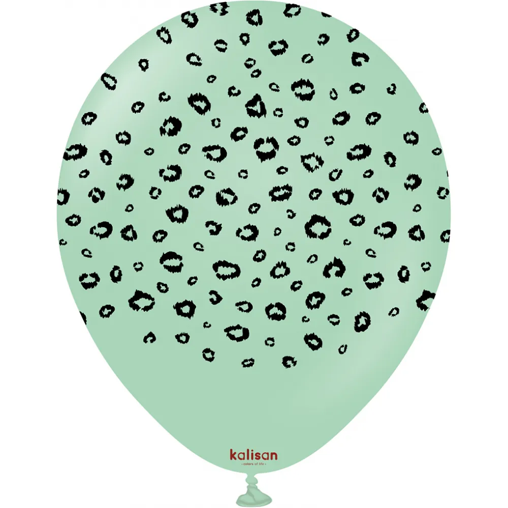 Baloane latex 30cm Safari Leopard - Macaron Green Print - Black